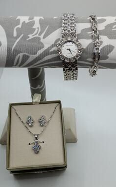 NEW Cote d’Azur 4-Piece Silver-Tone Watch & Jewelry Set